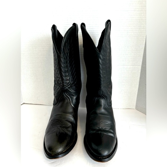 VTG LAREDO BLACK COWGIRL LEATHER BOOTS BIKER RODEO WESTERN RANCH 2” HEEL SZ  7 - Picture 3 of 15